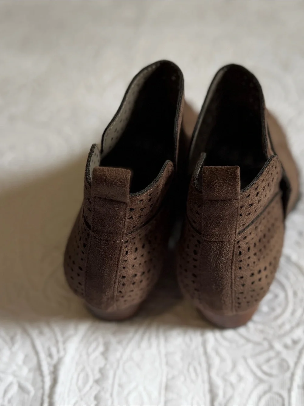 Cato Brown Perforated Suede Ankle Booties